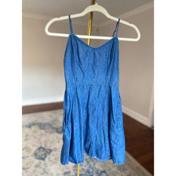 Mimi Chica Denim Mini Dress Lightweight 100 Cotton Smocked Spring Summer - Picture 2 of 7